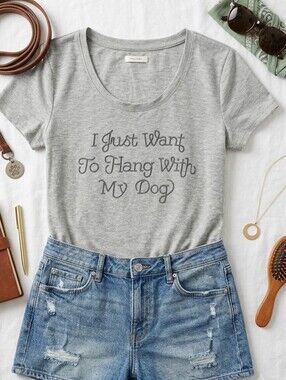 Maurices I Just Want To Hang With My Dog Grey Graphic Tee - Small
